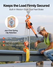 Manual Lever Chain Hoist, 6T 6000KG Capacity Heavy Duty Come Along, 3M Lift G80 Alloy Steel Chain With Dual V952-CGKSBHLHL6T1EG5BT001V0