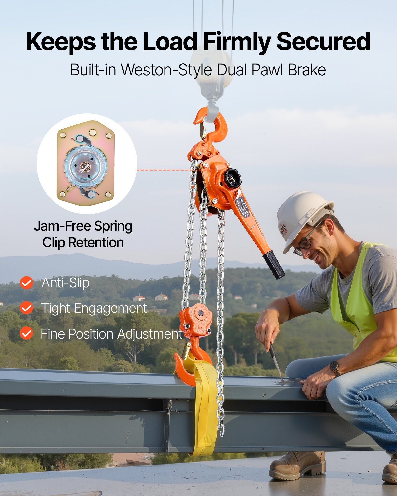 Manual Lever Chain Hoist, 6T 6000KG Capacity Heavy Duty Come Along, 3M Lift G80 Alloy Steel Chain With Dual V952-CGKSBHLHL6T1EG5BT001V0