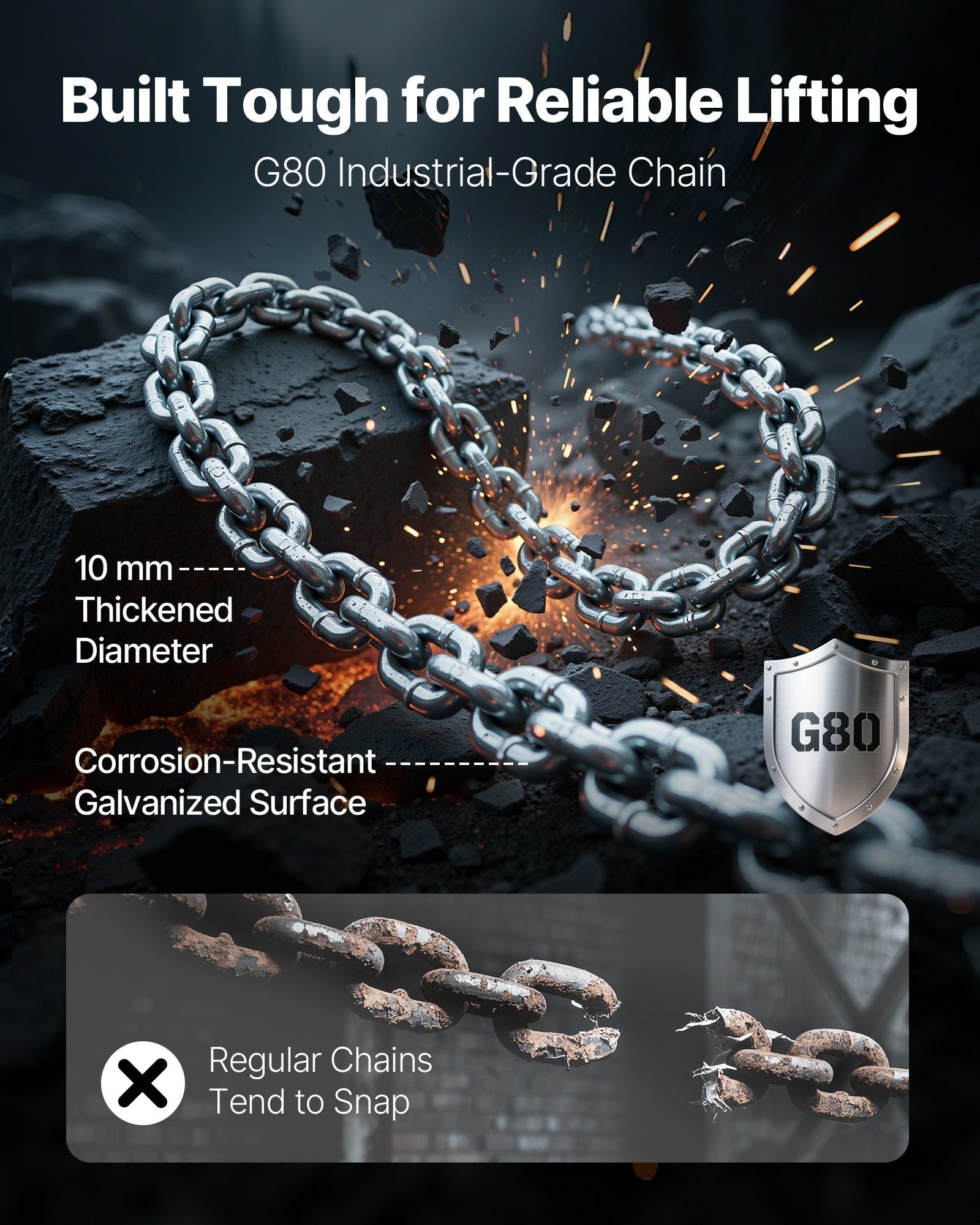 Manual Lever Chain Hoist, 6T 6000KG Capacity Heavy Duty Come Along, 3M Lift G80 Alloy Steel Chain With Dual V952-CGKSBHLHL6T1EG5BT001V0