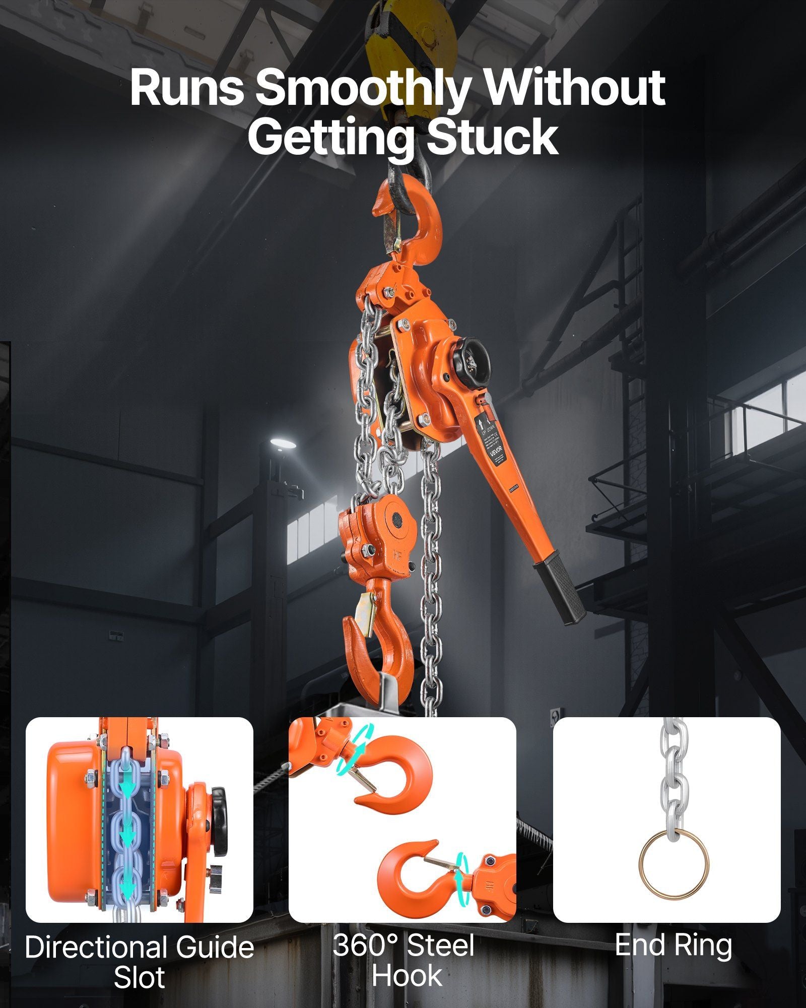 Manual Lever Chain Hoist, 6T 6000KG Capacity Heavy Duty Come Along, 3M Lift G80 Alloy Steel Chain With Dual V952-CGKSBHLHL6T1EG5BT001V0