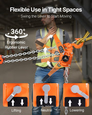 Manual Lever Chain Hoist, 6T 6000KG Capacity Heavy Duty Come Along, 3M Lift G80 Alloy Steel Chain With Dual V952-CGKSBHLHL6T1EG5BT001V0