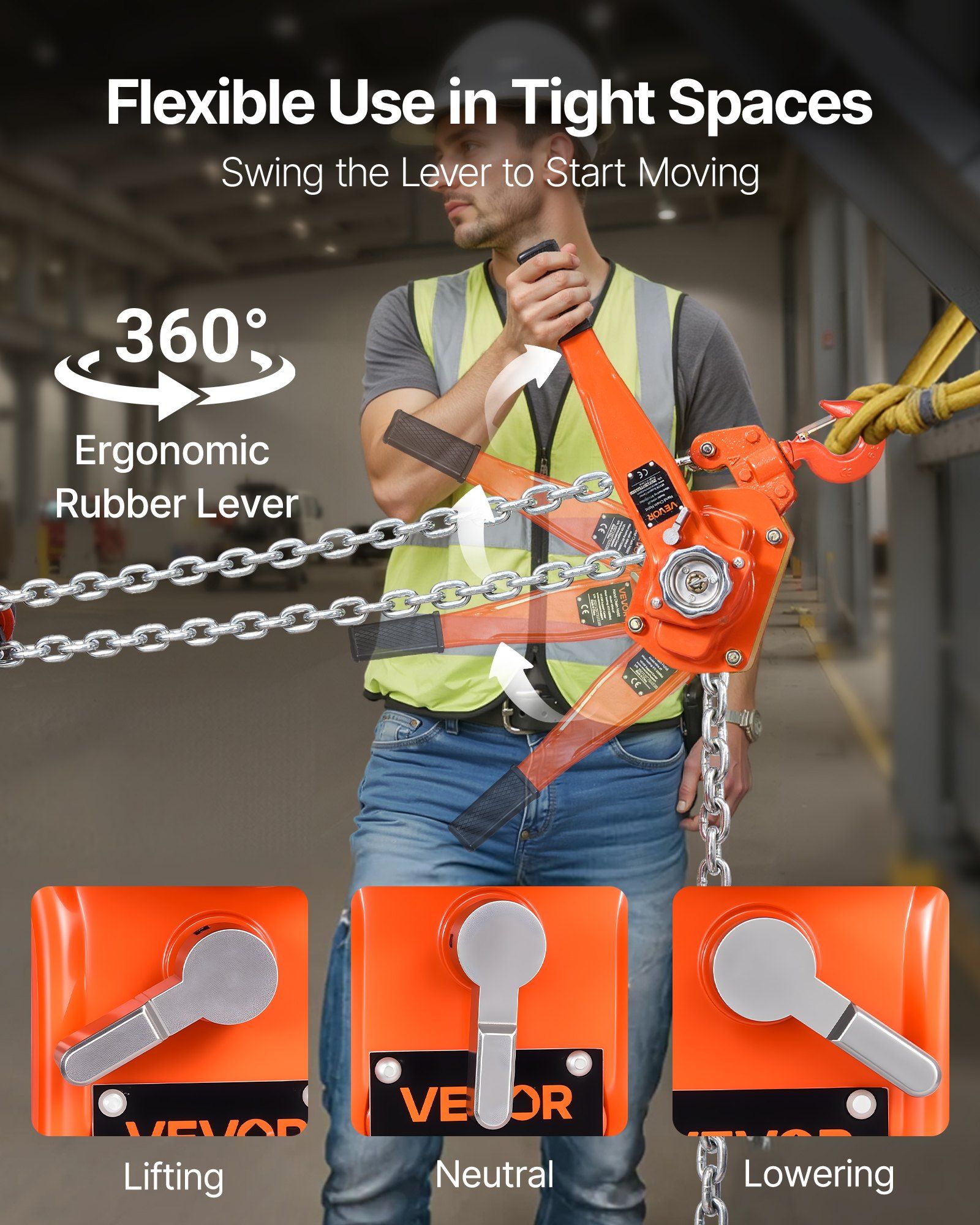 Manual Lever Chain Hoist, 6T 6000KG Capacity Heavy Duty Come Along, 6M Lift G80 Alloy Steel Chain With Dual V952-CGKSBHLHL6T2SKL28001V0