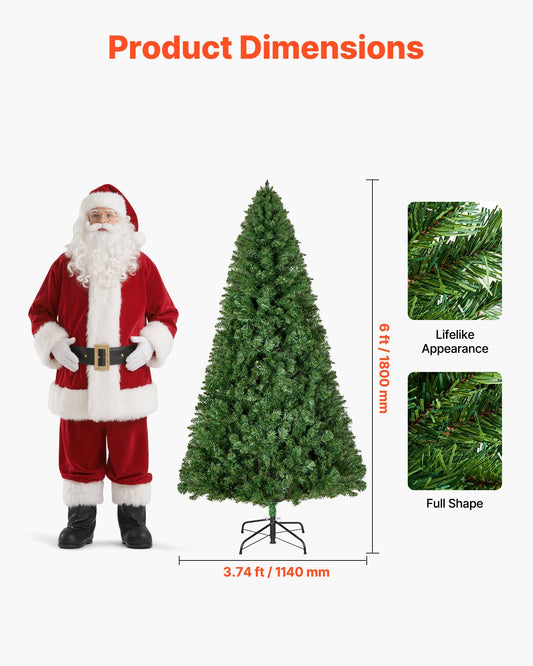 Christmas Tree, 1.8m Artificial Xmas Tree, Full Holiday Decor Trees with 1250 Branch Tips & Sturdy Metal Base V952-CGKSDSPVCLS6K87RZ001V0