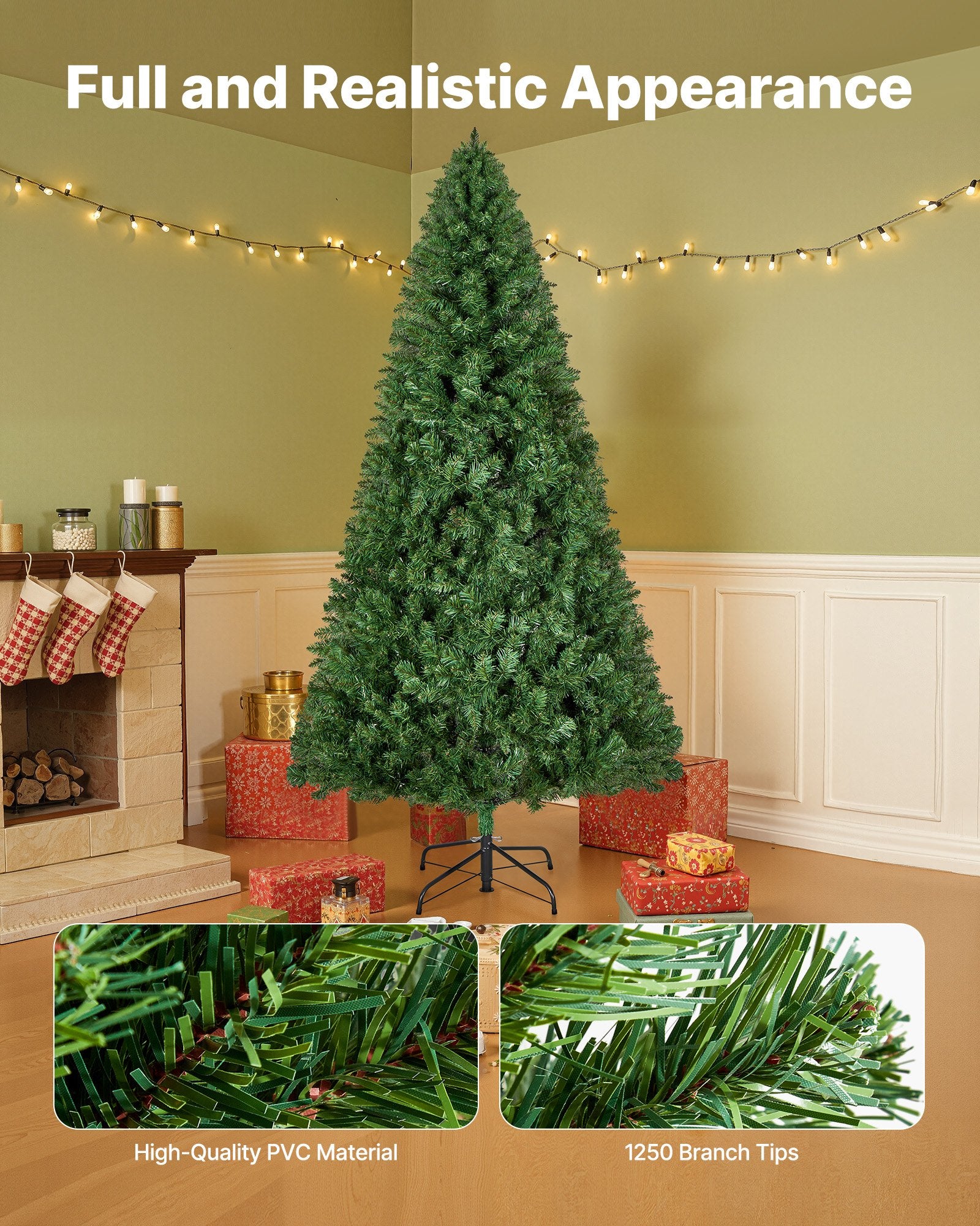 Christmas Tree, 1.8m Artificial Xmas Tree, Full Holiday Decor Trees with 1250 Branch Tips & Sturdy Metal Base V952-CGKSDSPVCLS6K87RZ001V0