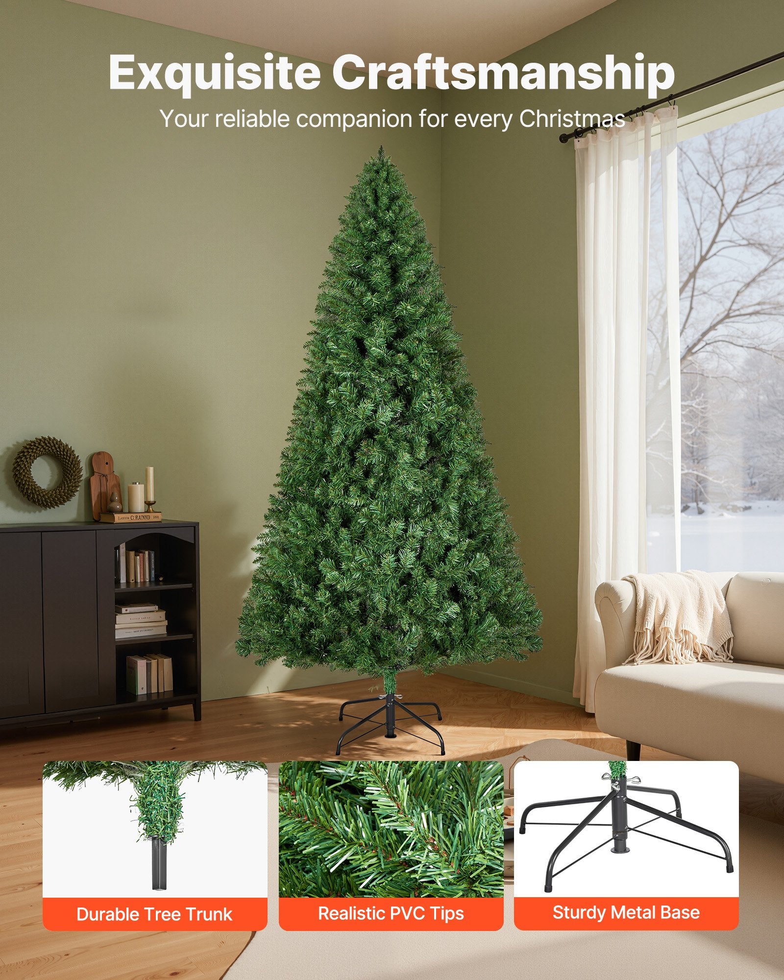 Christmas Tree, 1.8m Artificial Xmas Tree, Full Holiday Decor Trees with 1250 Branch Tips & Sturdy Metal Base V952-CGKSDSPVCLS6K87RZ001V0