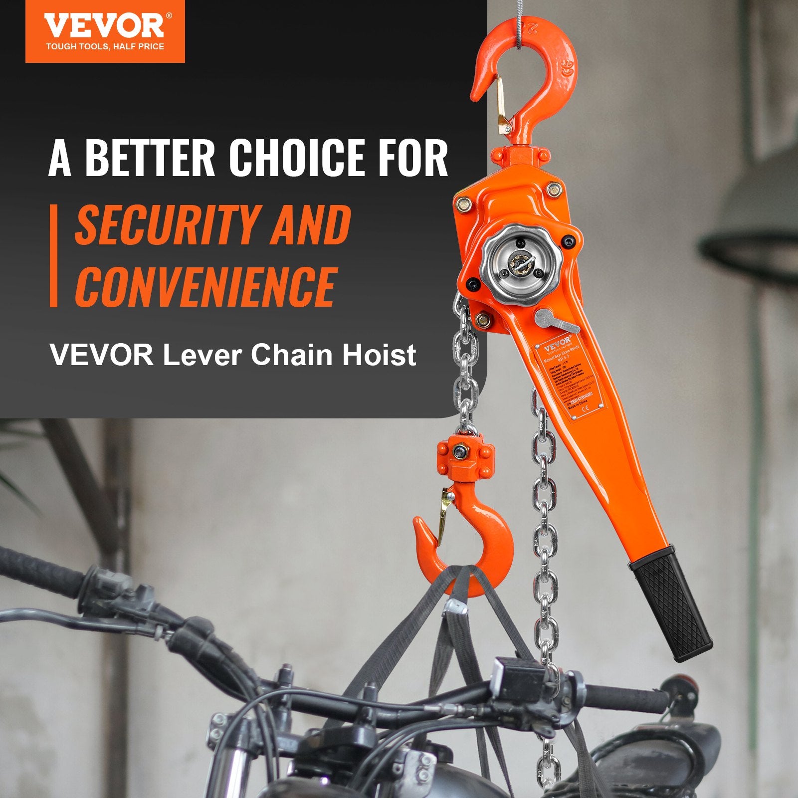 Manual Lever Chain Hoist, 1-1/2 Ton 3300 lbs Capacity 10 FT Come Along, G80 Galvanized Carbon Steel with V952-CGSBH112T10FTYOZ9V0