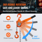 Manual Lever Chain Hoist, 1-1/2 Ton 3300 lbs Capacity 10 FT Come Along, G80 Galvanized Carbon Steel with V952-CGSBH112T10FTYOZ9V0