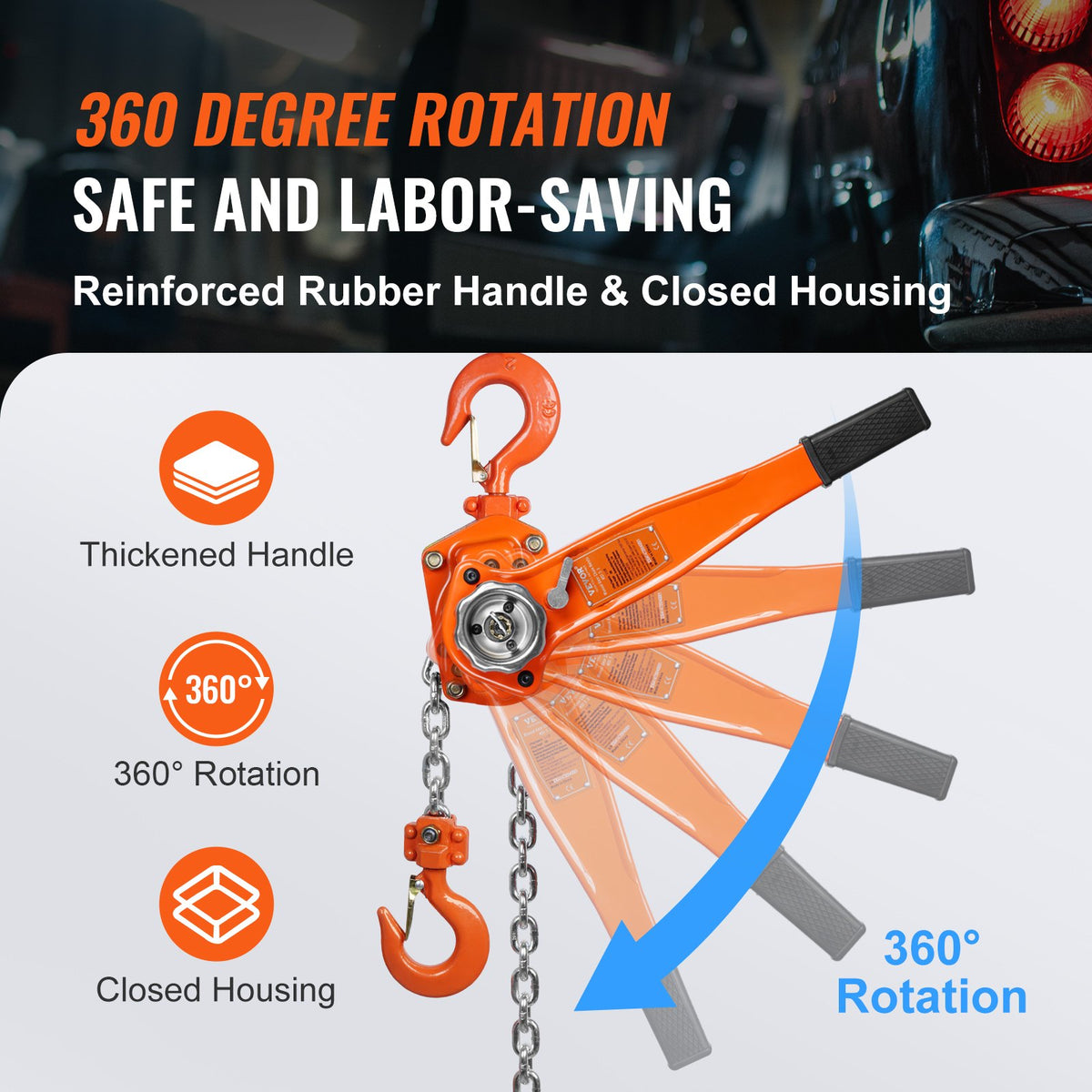 Manual Lever Chain Hoist, 1-1/2 Ton 3300 lbs Capacity 10 FT Come Along, G80 Galvanized Carbon Steel with V952-CGSBH112T10FTYOZ9V0