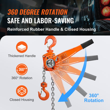 Manual Lever Chain Hoist, 1-1/2 Ton 3300 lbs Capacity 10 FT Come Along, G80 Galvanized Carbon Steel with V952-CGSBH112T10FTYOZ9V0
