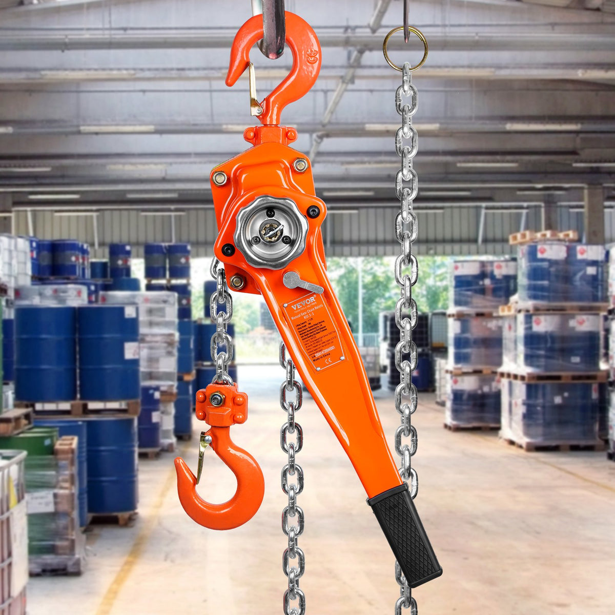 Manual Lever Chain Hoist, 1-1/2 Ton 3300 lbs Capacity 10 FT Come Along, G80 Galvanized Carbon Steel with V952-CGSBH112T10FTYOZ9V0