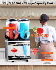 Commercial Frozen Drink Maker, 15Lx2 Double Tank Slushy Machine, 120 Cups Stainless Steel Margarita Smoothie V952-CGXXRJX215LSN1G19V3