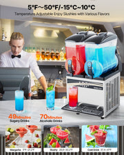 Commercial Frozen Drink Maker, 15Lx2 Double Tank Slushy Machine, 120 Cups Stainless Steel Margarita Smoothie V952-CGXXRJX215LSN1G19V3