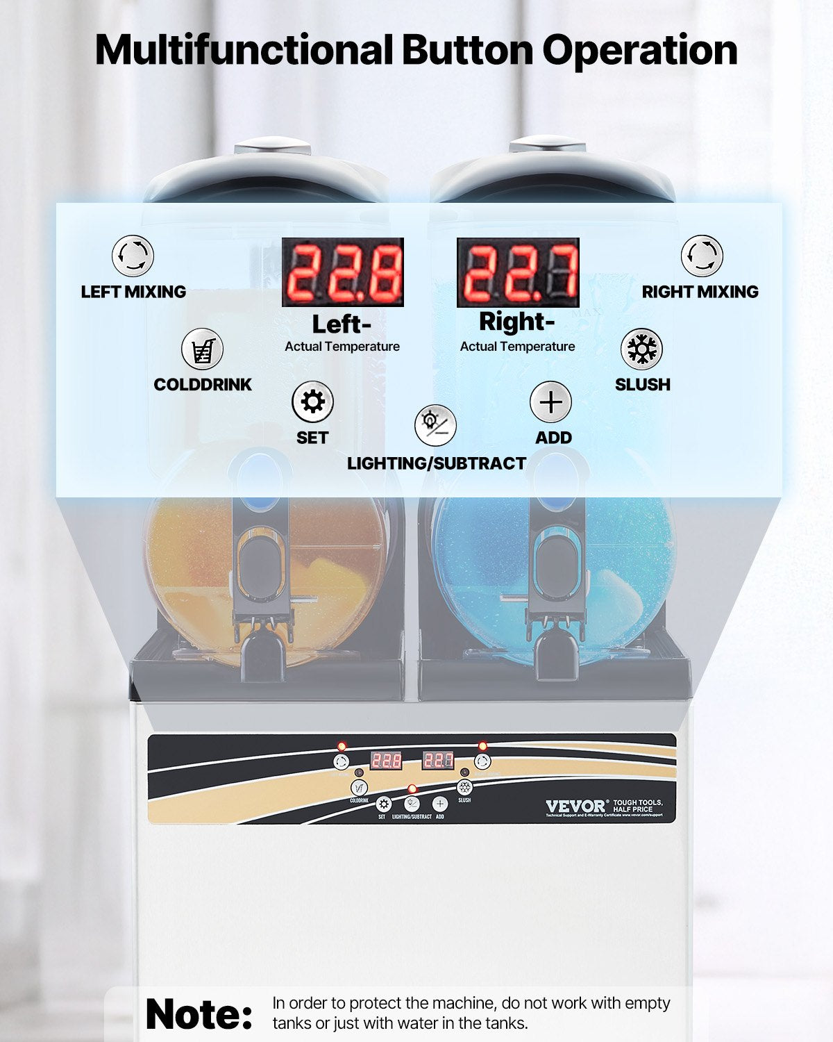 Commercial Frozen Drink Maker, 15Lx2 Double Tank Slushy Machine, 120 Cups Stainless Steel Margarita Smoothie V952-CGXXRJX215LSN1G19V3