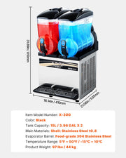 Commercial Frozen Drink Maker, 15Lx2 Double Tank Slushy Machine, 120 Cups Stainless Steel Margarita Smoothie V952-CGXXRJX215LSN1G19V3