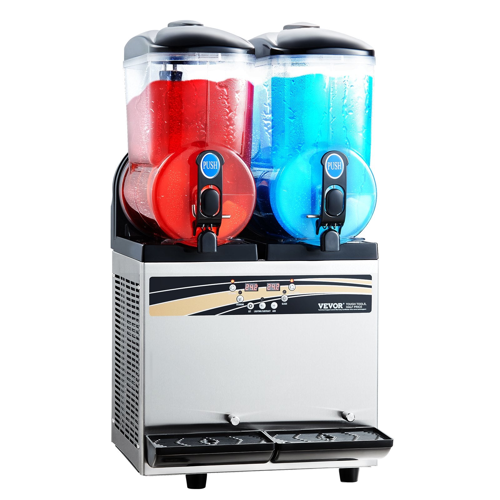 Commercial Frozen Drink Maker, 15Lx2 Double Tank Slushy Machine, 120 Cups Stainless Steel Margarita Smoothie V952-CGXXRJX215LSN1G19V3