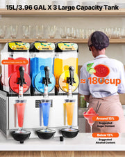 Commercial Frozen Drink Maker, 15Lx3 Triple Tank Slushy Machine, 180 Cups Stainless Steel Margarita Smoothie V952-CGXXRJX315LS56A98V3