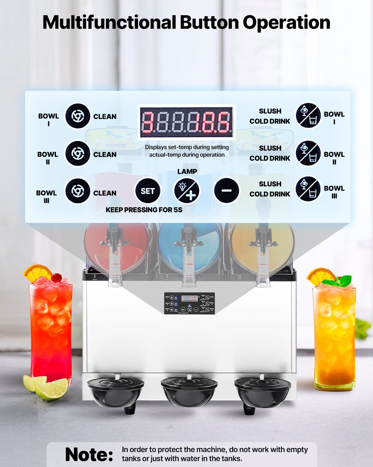 Commercial Frozen Drink Maker, 15Lx3 Triple Tank Slushy Machine, 180 Cups Stainless Steel Margarita Smoothie V952-CGXXRJX315LS56A98V3