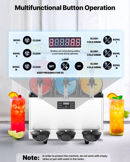 Commercial Frozen Drink Maker, 15Lx3 Triple Tank Slushy Machine, 180 Cups Stainless Steel Margarita Smoothie V952-CGXXRJX315LS56A98V3