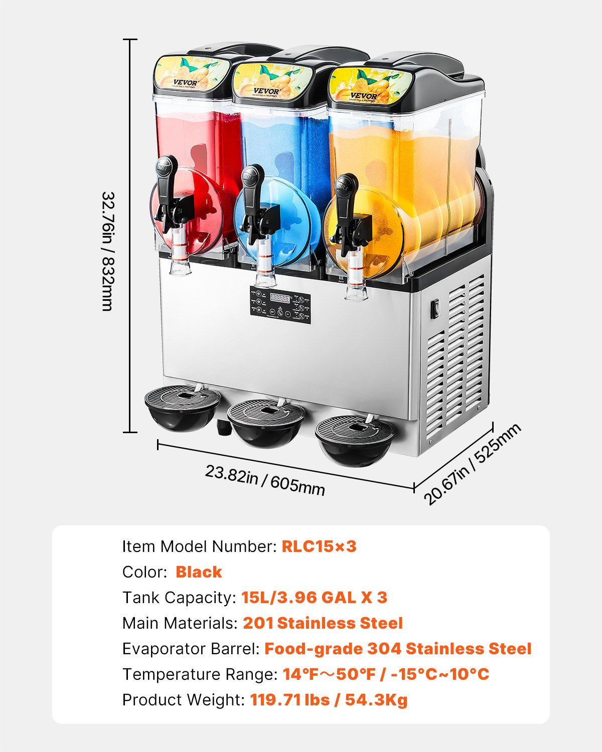 Commercial Frozen Drink Maker, 15Lx3 Triple Tank Slushy Machine, 180 Cups Stainless Steel Margarita Smoothie V952-CGXXRJX315LS56A98V3