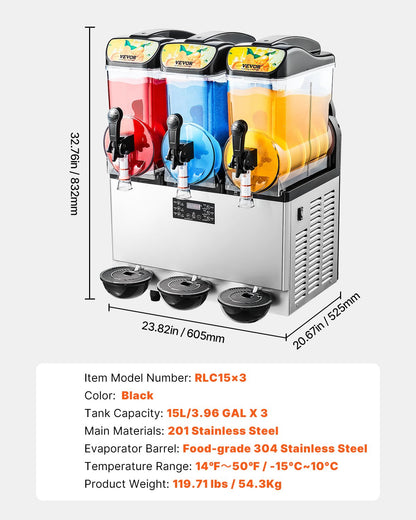 Commercial Frozen Drink Maker, 15Lx3 Triple Tank Slushy Machine, 180 Cups Stainless Steel Margarita Smoothie V952-CGXXRJX315LS56A98V3