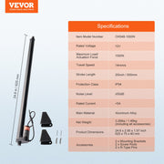 Linear Actuator 12V, 20 Inch High Speed 0.55"/s Linear Actuator, 220lbs/1000N Linear Motion Actuator with V952-CGXXZXQ20INCR452NV9