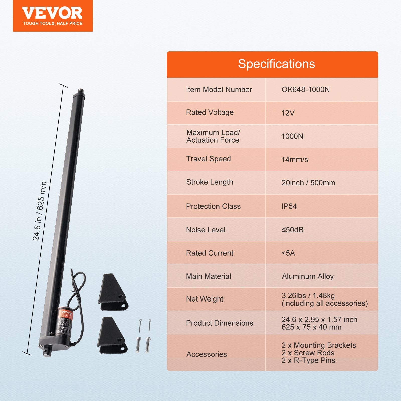 Linear Actuator 12V, 20 Inch High Speed 0.55"/s Linear Actuator, 220lbs/1000N Linear Motion Actuator with V952-CGXXZXQ20INCR452NV9