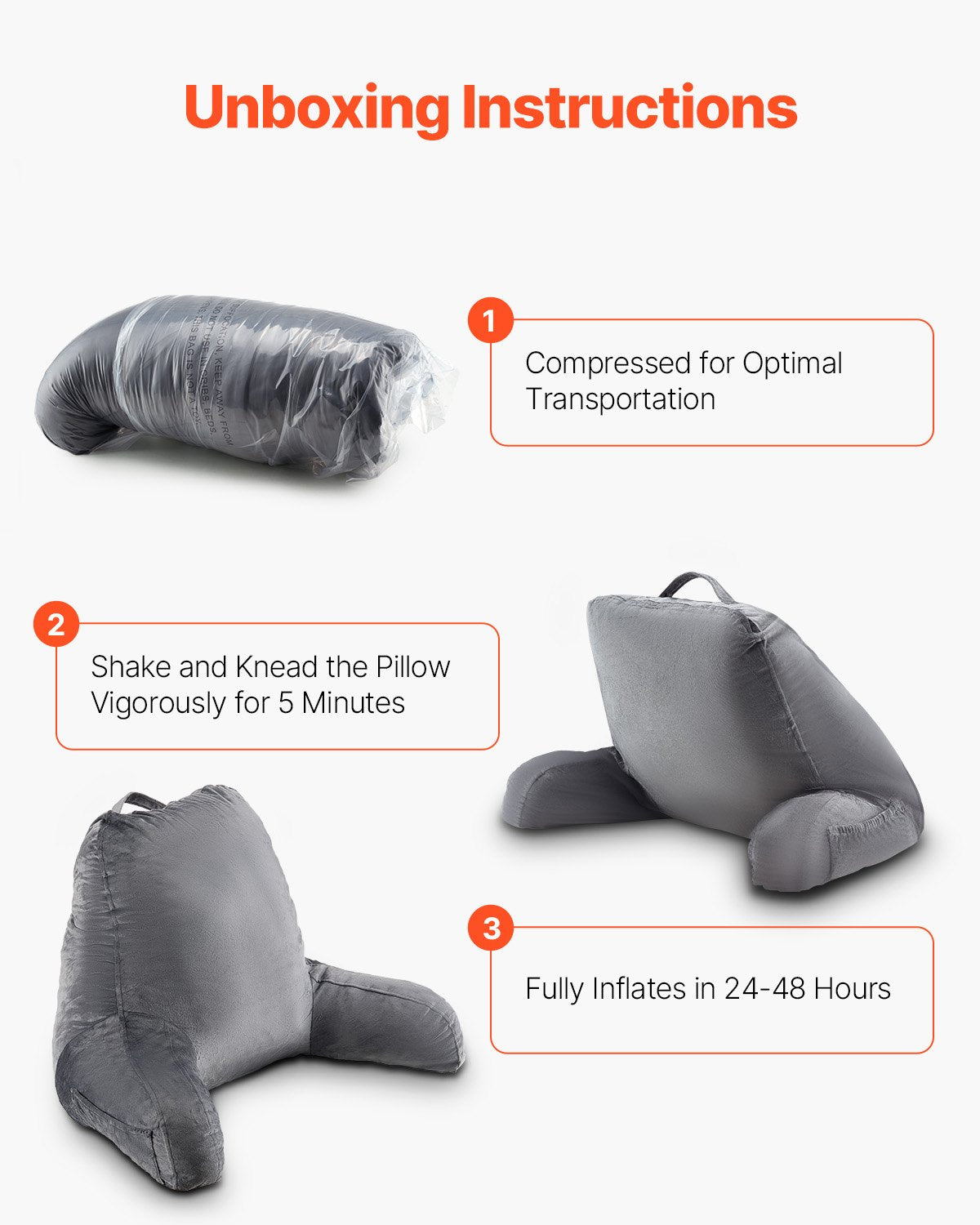 Reading Pillow, Large Size Bed Pillow with Shredded Memory Foam, Back Pillow with 3 Pockets and Washable V952-CGYDZLARGECCBPI8C001V0