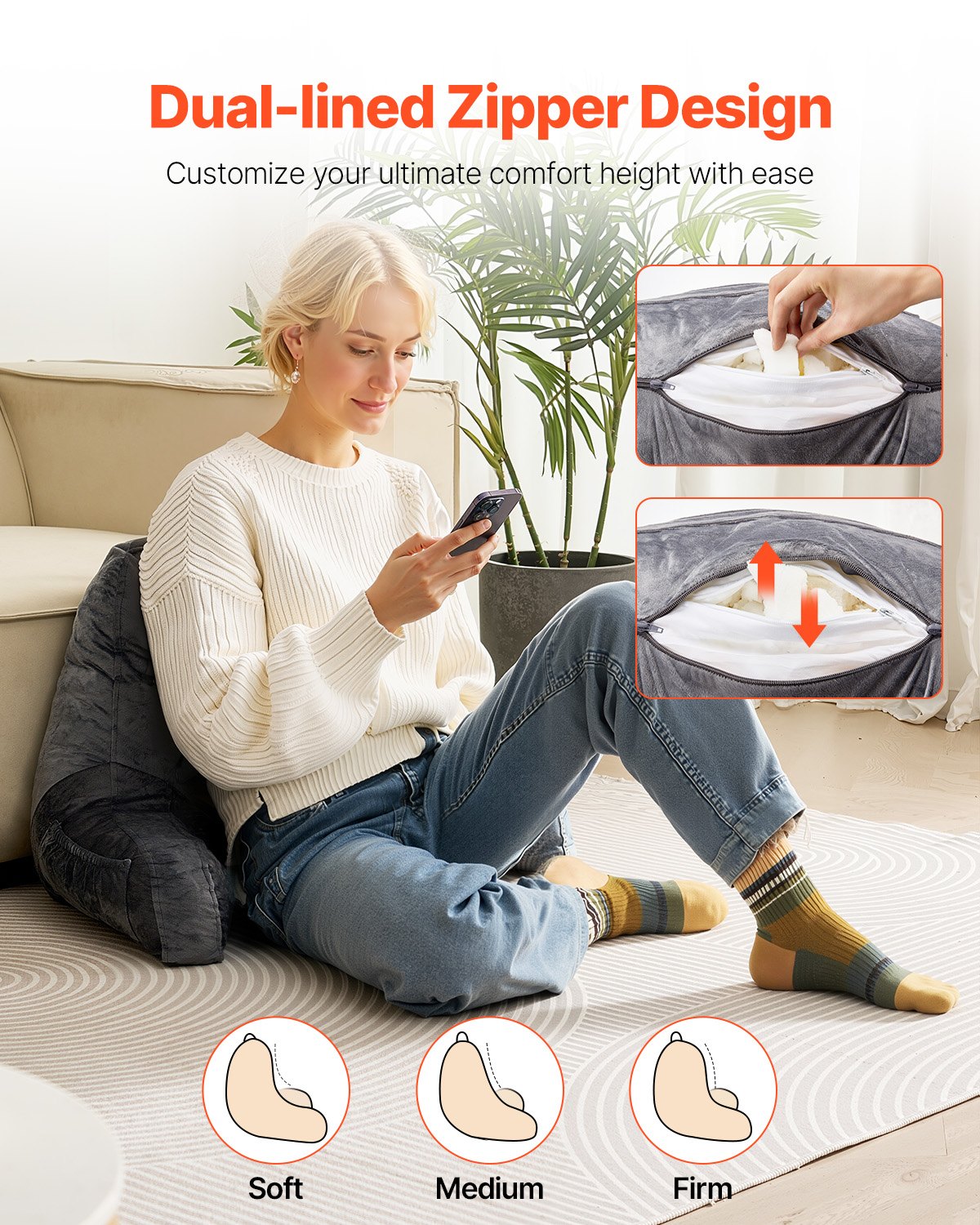 Reading Pillow Standard Size Bed Pillow with Shredded Memory Foam Washable V952-CGYDZSTANDARWEC2U001V0
