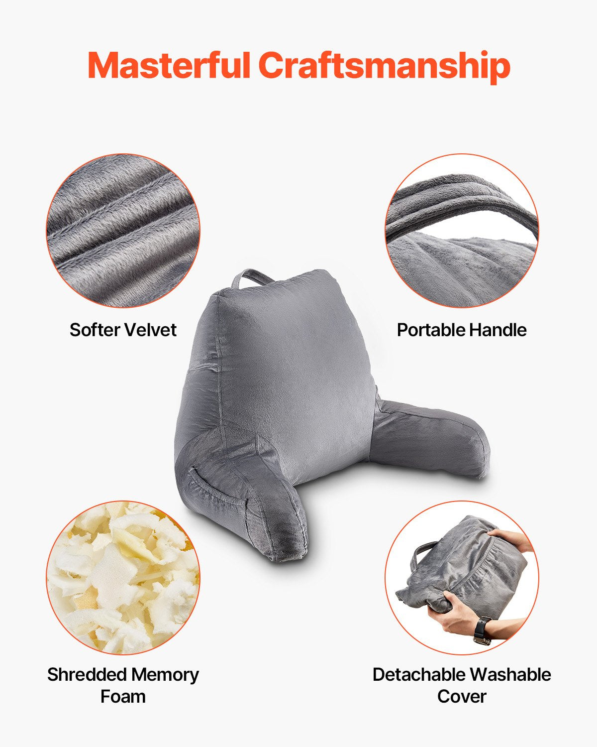 Reading Pillow Standard Size Bed Pillow with Shredded Memory Foam Washable V952-CGYDZSTANDARWEC2U001V0