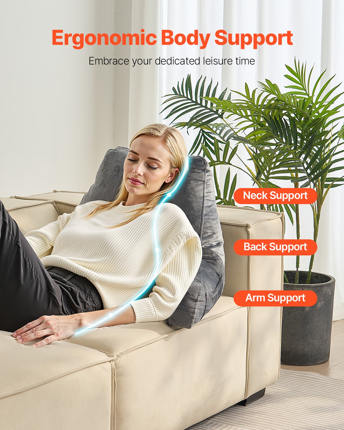 Reading Pillow Standard Size Bed Pillow with Shredded Memory Foam Washable V952-CGYDZSTANDARWEC2U001V0