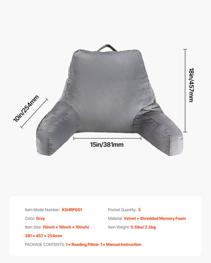 Reading Pillow Standard Size Bed Pillow with Shredded Memory Foam Washable V952-CGYDZSTANDARWEC2U001V0