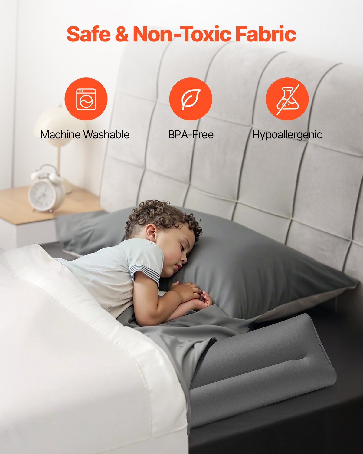 Bed Bumper for Toddlers, 52-inch Inflatable Bed Guard Rail with Safety Flap, Non-Slip TPU Toddler Bedrail V952-CHCQ2GZ52INCJYJXVV0