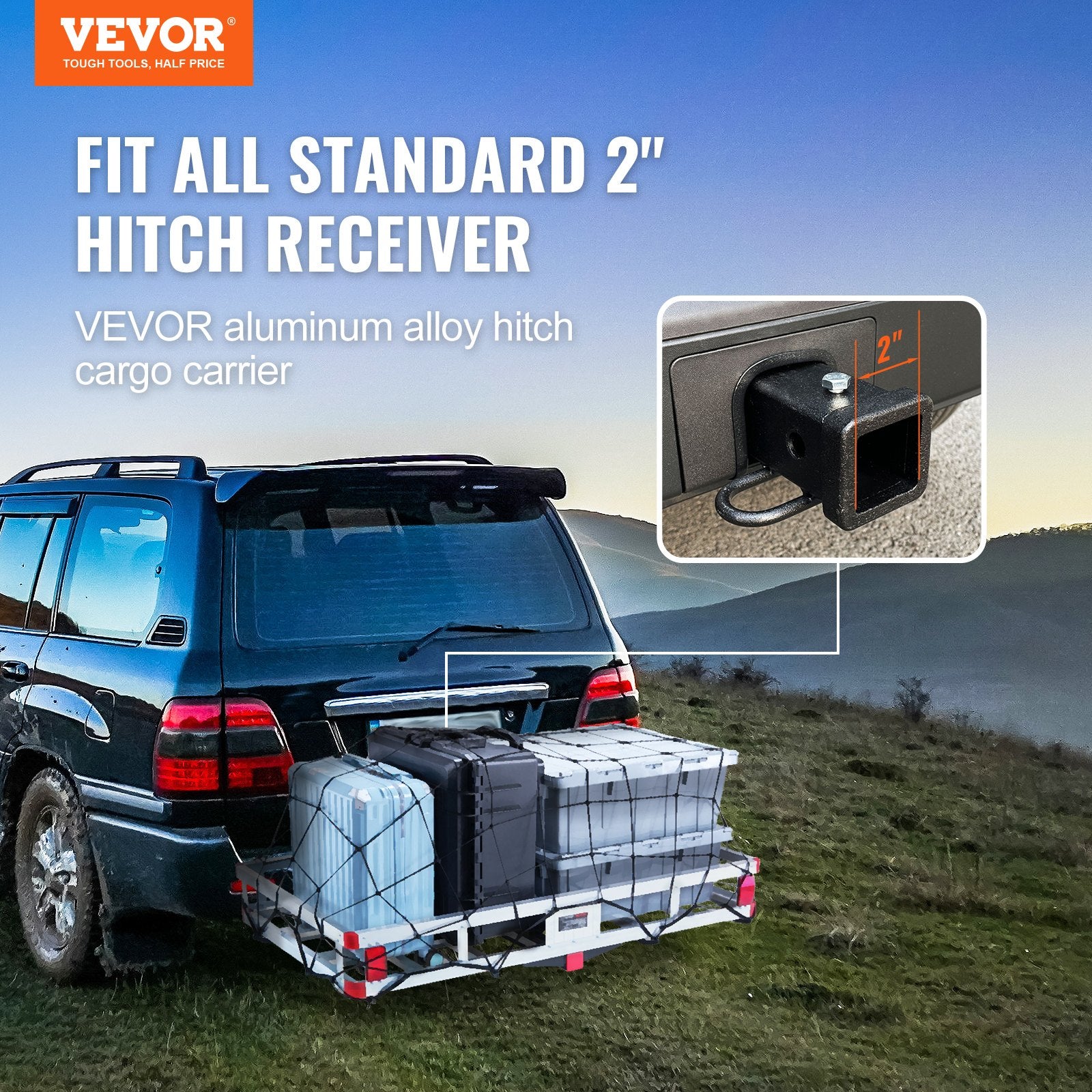 49.4 x 22.4 x 7.1 in Hitch Cargo Carrier, 500lb Capacity Trailer Hitch Mount Aluminum Cargo Basket, Luggage V952-CHXLK47206500F92QV0