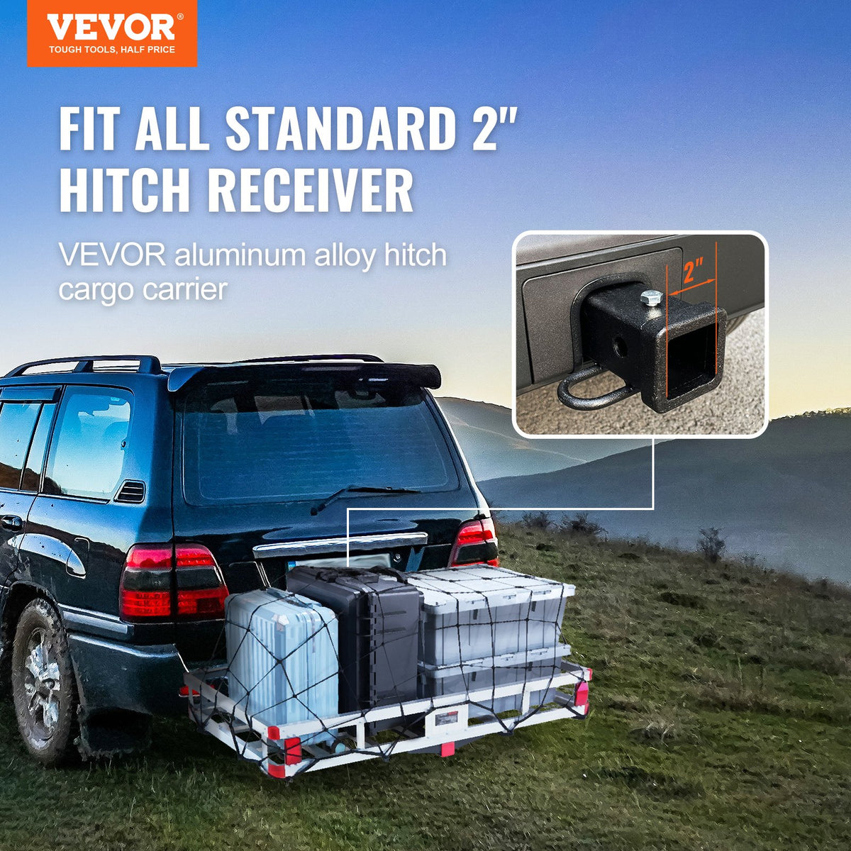 49.4 x 22.4 x 7.1 in Hitch Cargo Carrier, 500lb Capacity Trailer Hitch Mount Aluminum Cargo Basket, Luggage V952-CHXLK47206500F92QV0