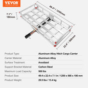 49.4 x 22.4 x 7.1 in Hitch Cargo Carrier, 500lb Capacity Trailer Hitch Mount Aluminum Cargo Basket, Luggage V952-CHXLK47206500F92QV0