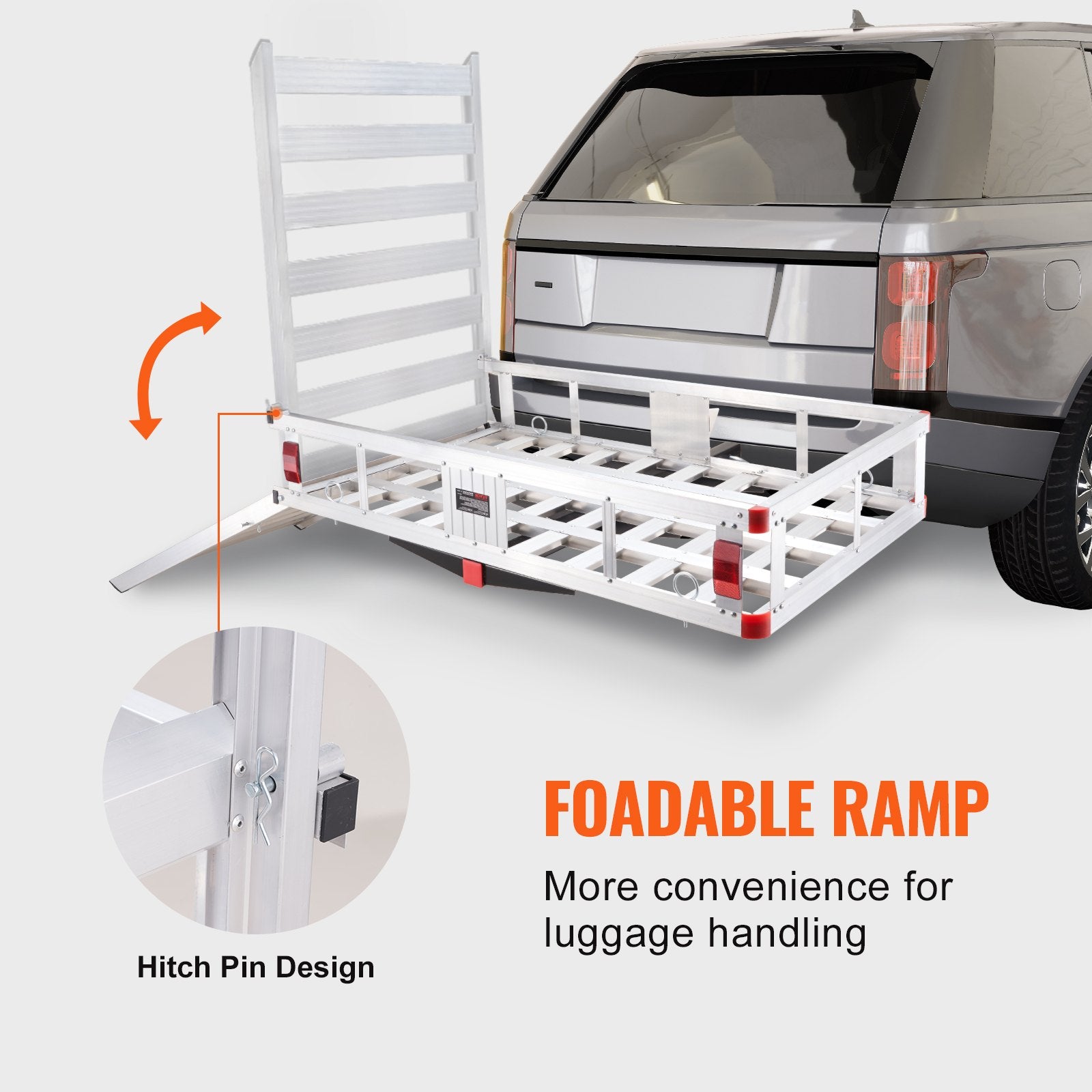 50 x 29.5 x 8.7 in Hitch Cargo Carrier, 500lb Capacity Trailer Hitch Mount Aluminum Cargo Basket with Folding V952-CHXLK47286500HPGUV0