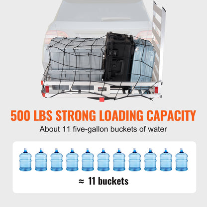 50 x 29.5 x 8.7 in Hitch Cargo Carrier, 500lb Capacity Trailer Hitch Mount Aluminum Cargo Basket with Folding V952-CHXLK47286500HPGUV0