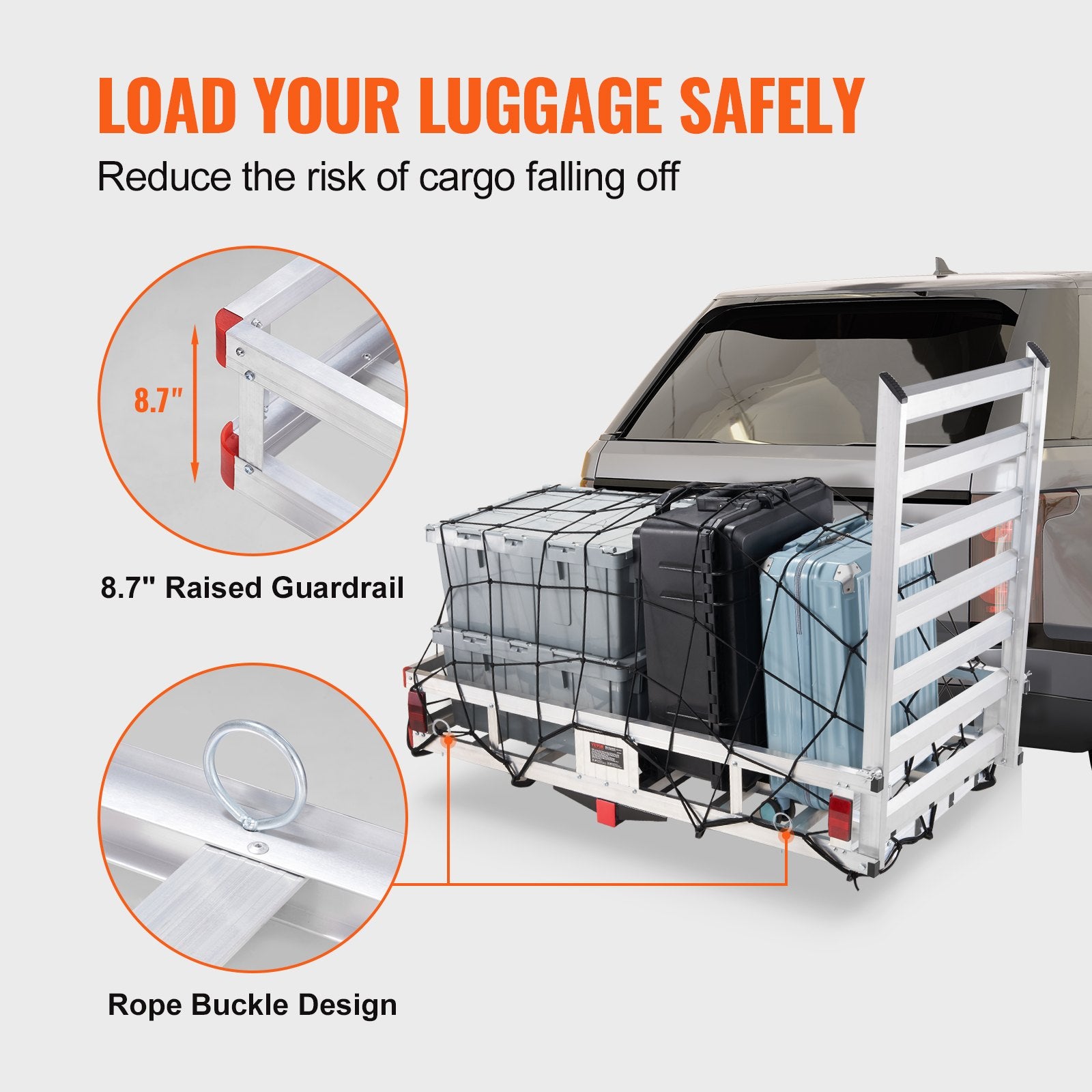 50 x 29.5 x 8.7 in Hitch Cargo Carrier, 500lb Capacity Trailer Hitch Mount Aluminum Cargo Basket with Folding V952-CHXLK47286500HPGUV0