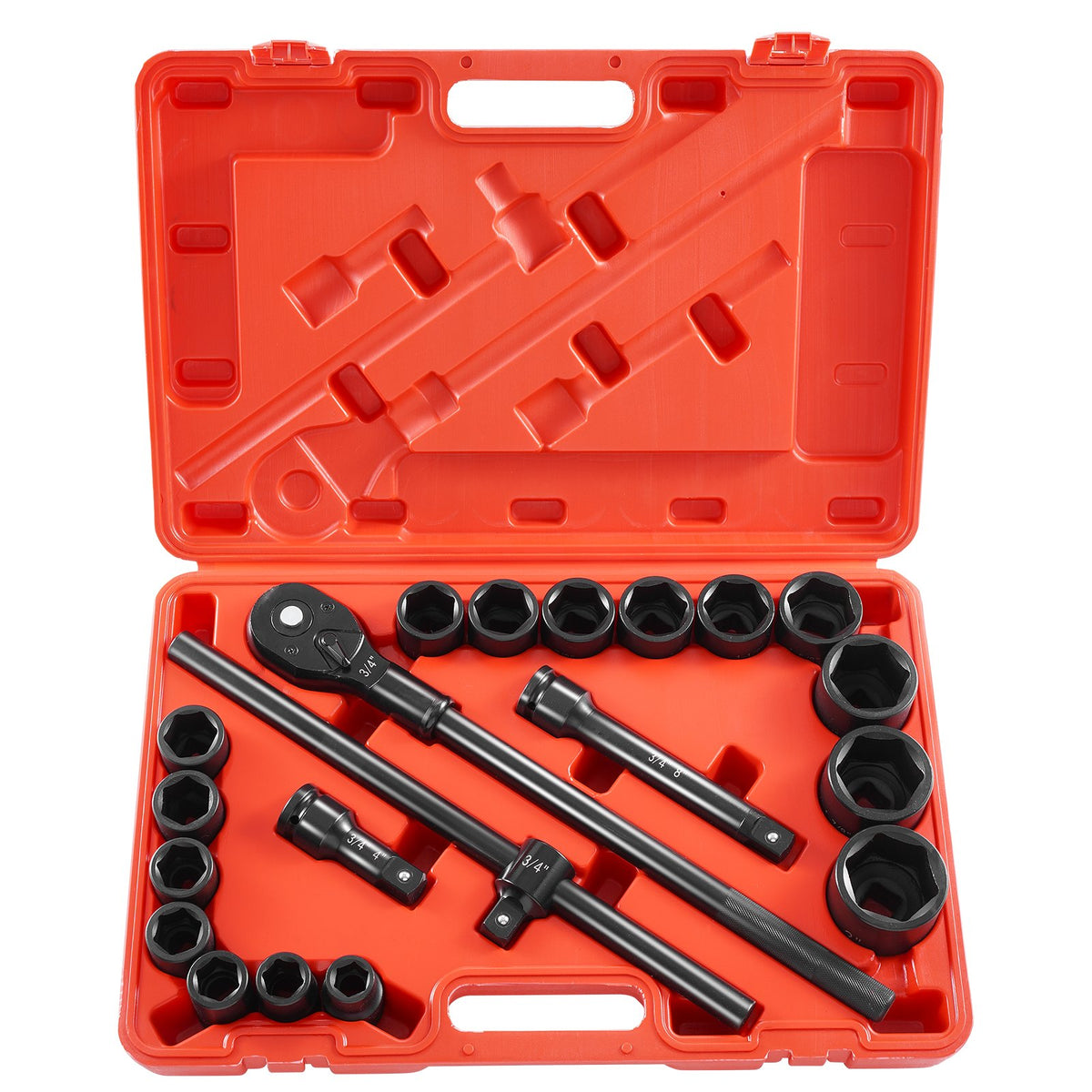 3/4 in Drive Impact Socket Set, 21 Pieces SAE 3/4 in to 2 in, 6 Point Cr-V Alloy Steel for Auto Repair, V952-CJ1CRV2134SAERCDUV0