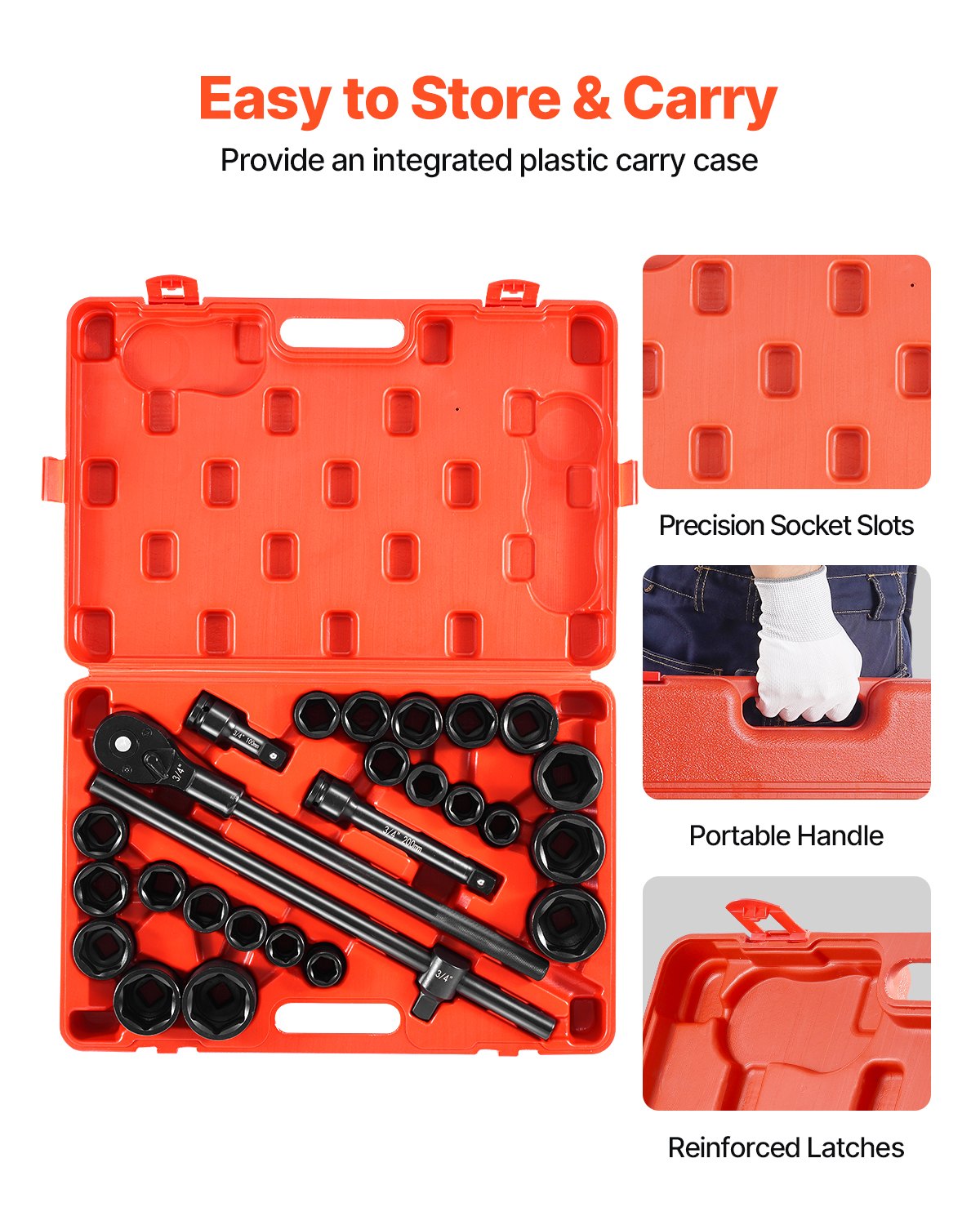 Impact Socket Set 3/4 Inches 27 Piece SAE 7/8 to 2 Inches and Metric 22 to 50 mm V952-CJ1CRV2634SAE5QQ6V0