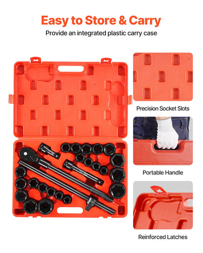 Impact Socket Set 3/4 Inches 27 Piece SAE 7/8 to 2 Inches and Metric 22 to 50 mm V952-CJ1CRV2634SAE5QQ6V0