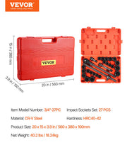Impact Socket Set 3/4 Inches 27 Piece SAE 7/8 to 2 Inches and Metric 22 to 50 mm V952-CJ1CRV2634SAE5QQ6V0