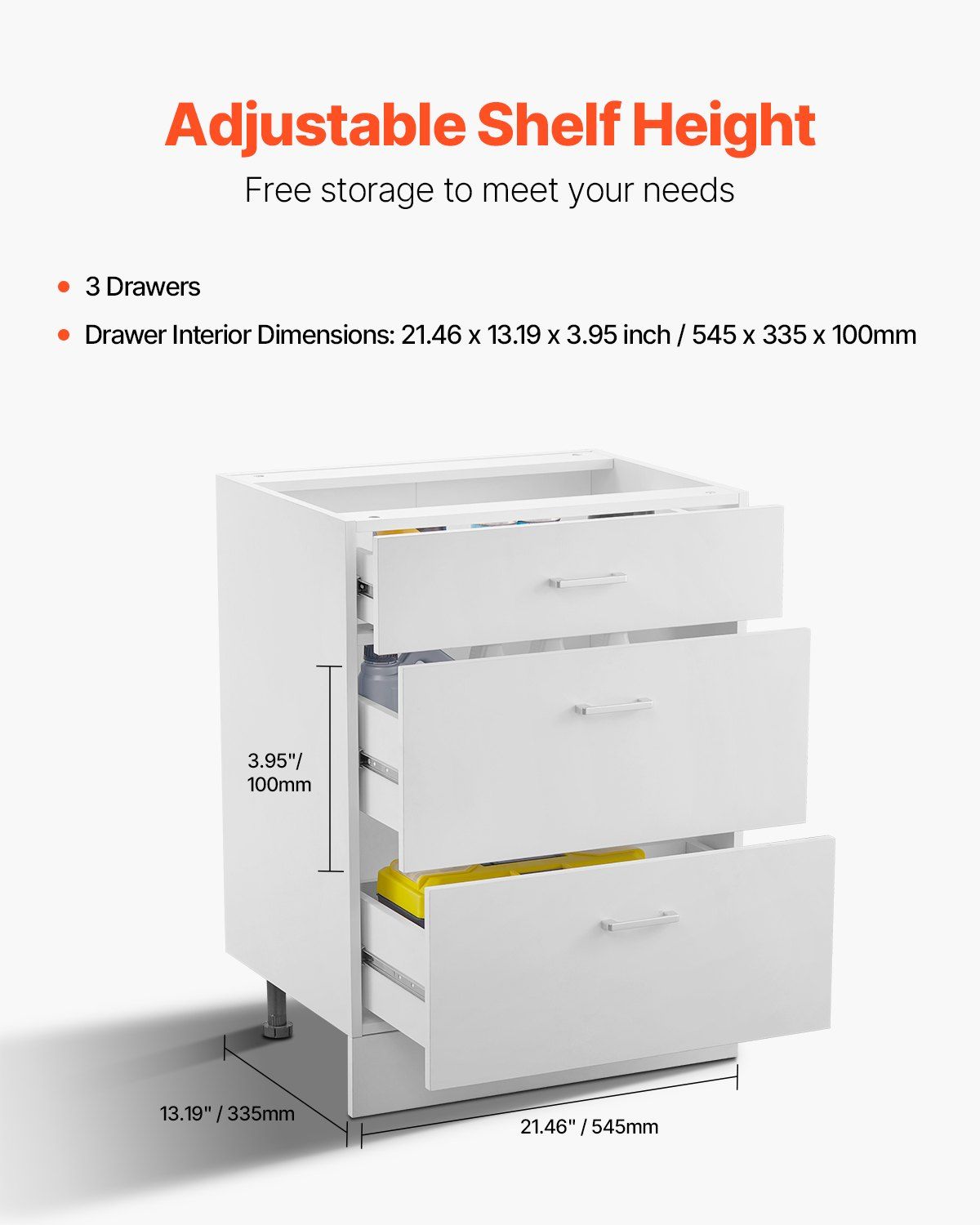 White Shaker Base Cabinet with 3 Drawers, 60 cm Unassembled Drawer Base Cabinet, 60 W x 48 D x 82 H Ready to V952-CJDJCJDJ3CW6PZGL7V0