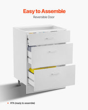 White Shaker Base Cabinet with 3 Drawers, 60 cm Unassembled Drawer Base Cabinet, 60 W x 48 D x 82 H Ready to V952-CJDJCJDJ3CW6PZGL7V0