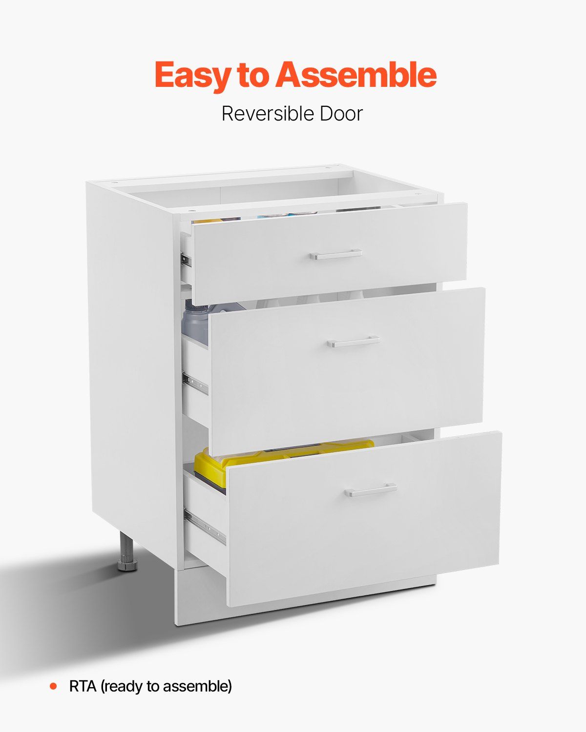 White Shaker Base Cabinet with 3 Drawers, 60 cm Unassembled Drawer Base Cabinet, 60 W x 48 D x 82 H Ready to V952-CJDJCJDJ3CW6PZGL7V0