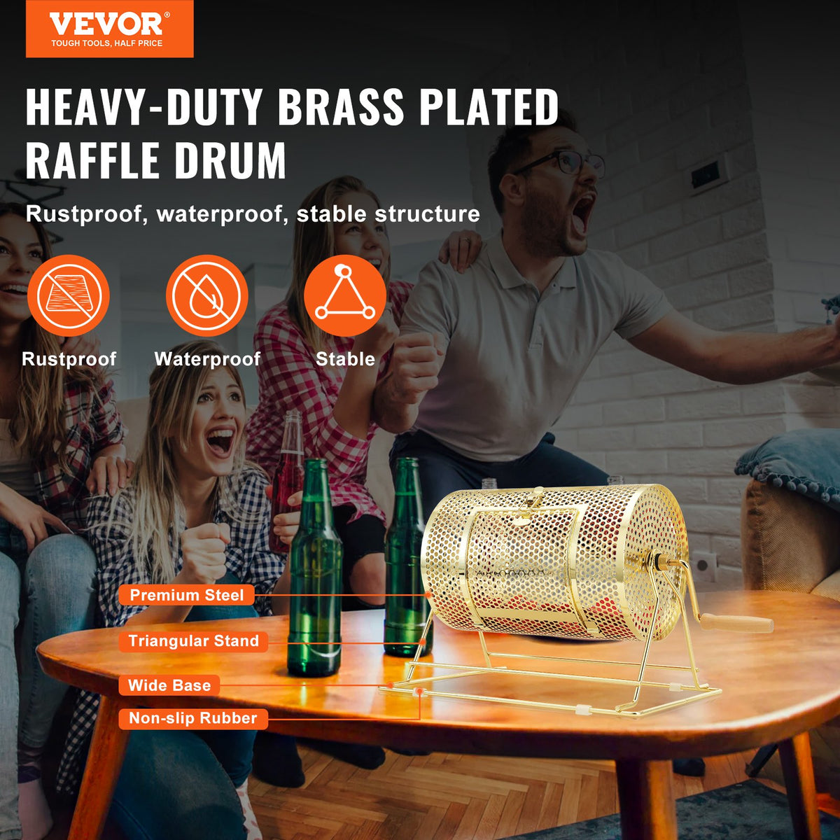 Raffle Drum, 11.6 x 7.48 inch Brass Plated Raffle Ticket Spinning Cage, Holds 2500 Tickets or 100 Ping Pong V952-CJGJS12YC0003G2KPV0