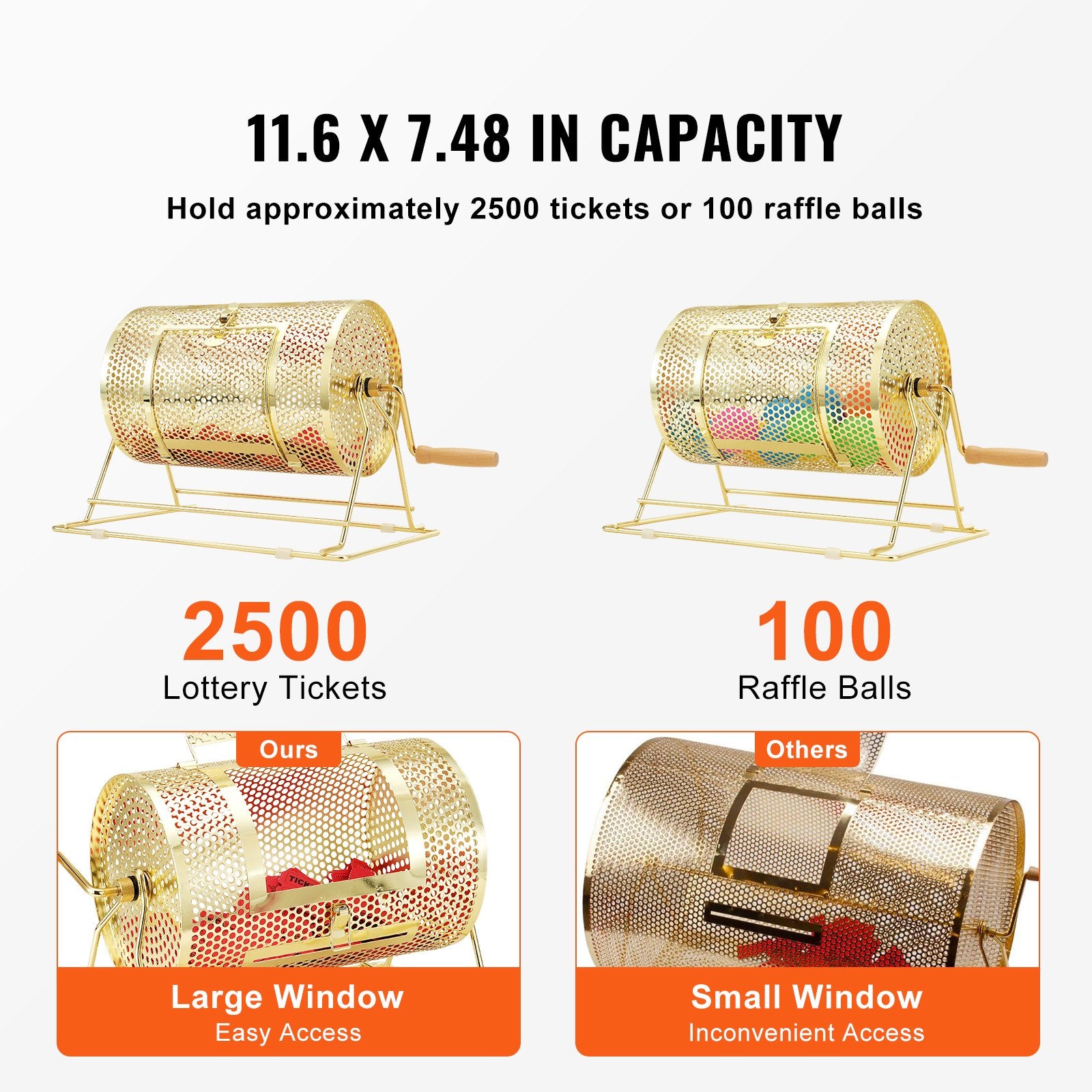 Raffle Drum, 11.6 x 7.48 inch Brass Plated Raffle Ticket Spinning Cage, Holds 2500 Tickets or 100 Ping Pong V952-CJGJS12YC0003G2KPV0