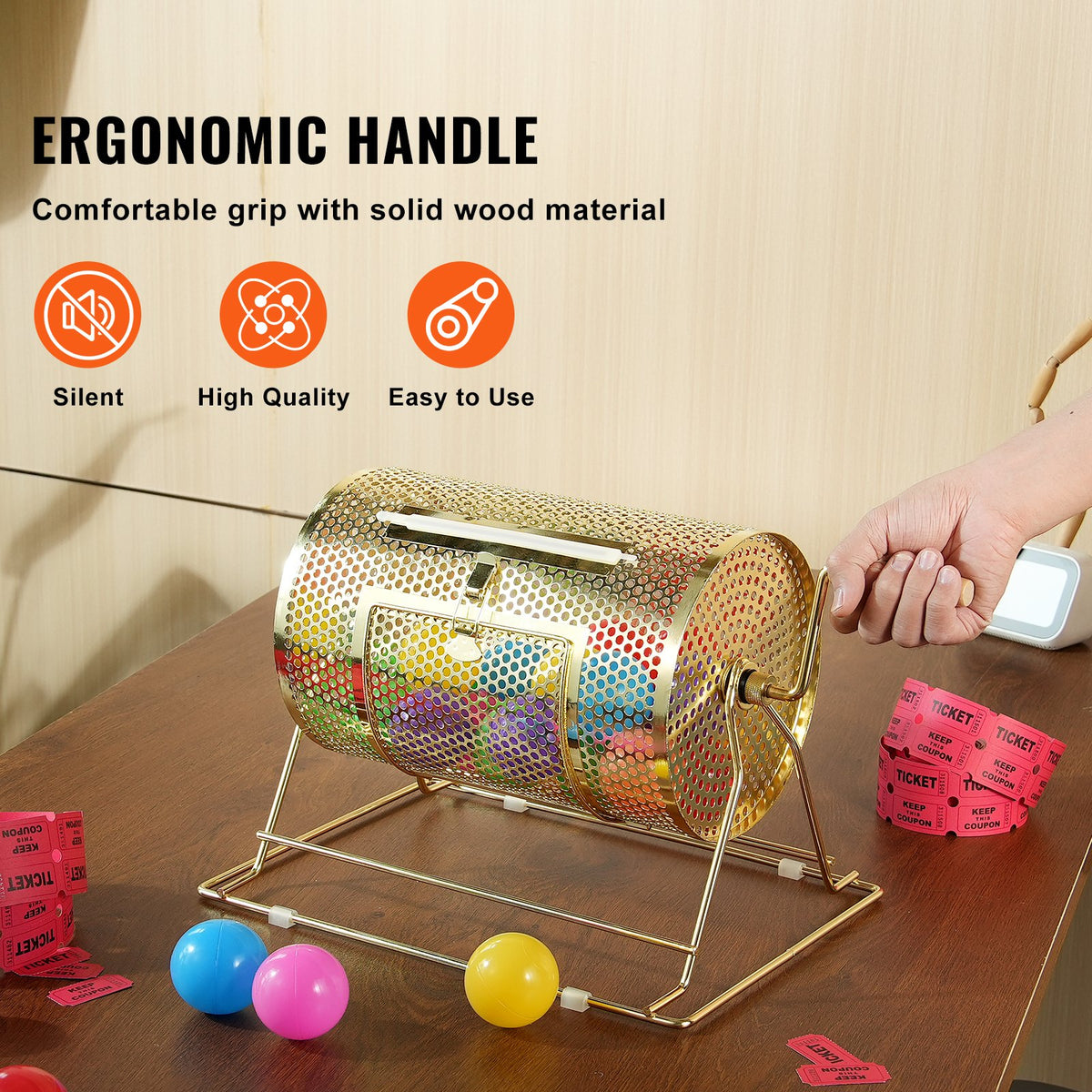 Raffle Drum, 11.6 x 7.48 inch Brass Plated Raffle Ticket Spinning Cage, Holds 2500 Tickets or 100 Ping Pong V952-CJGJS12YC0003G2KPV0