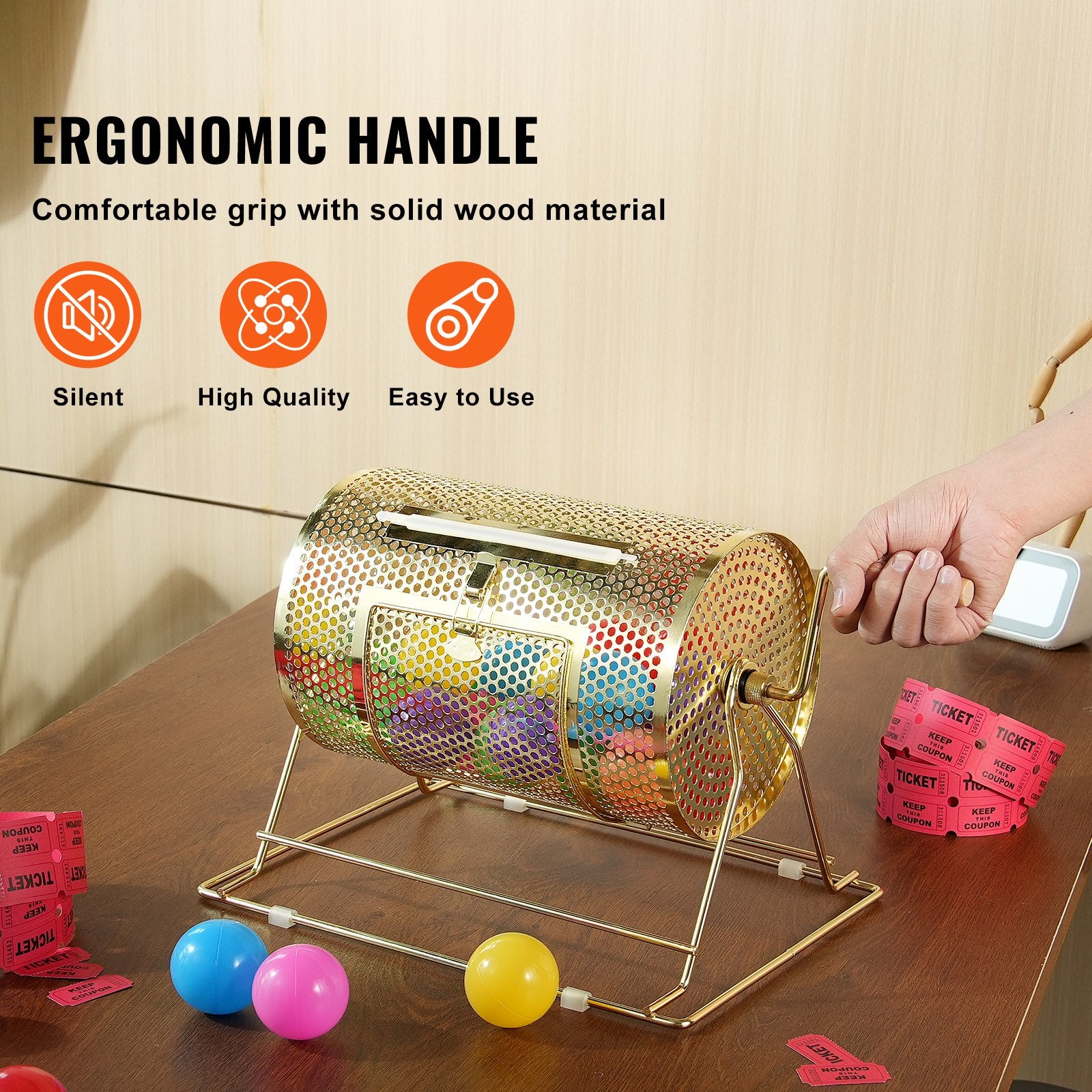 Raffle Drum, 11.6 x 7.48 inch Brass Plated Raffle Ticket Spinning Cage, Holds 2500 Tickets or 100 Ping Pong V952-CJGJS12YC0003G2KPV0
