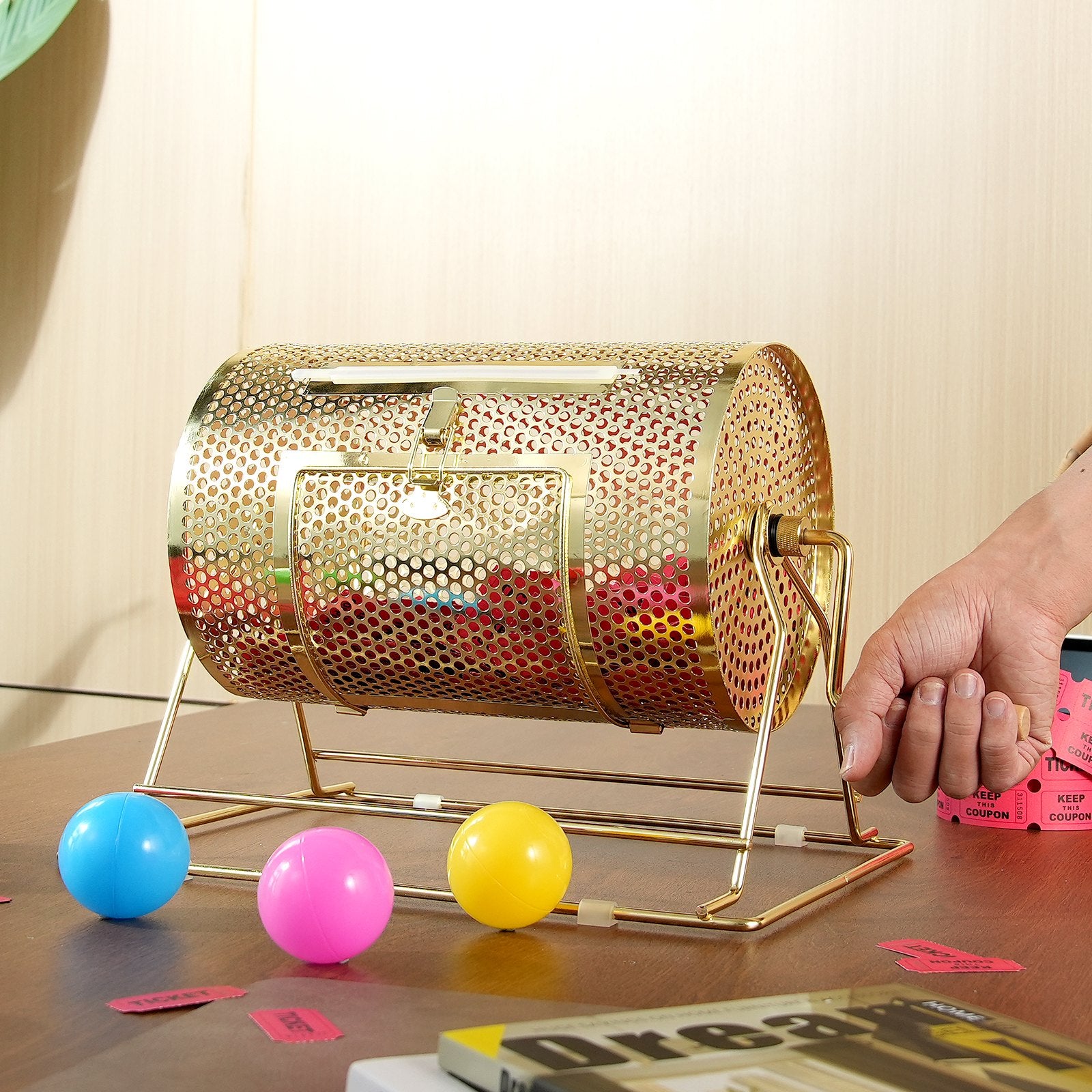 Raffle Drum, 11.6 x 7.48 inch Brass Plated Raffle Ticket Spinning Cage, Holds 2500 Tickets or 100 Ping Pong V952-CJGJS12YC0003G2KPV0